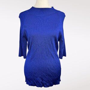 Tahari Ribbed Knit Top Half Sleeve Sweater Blue Size Large